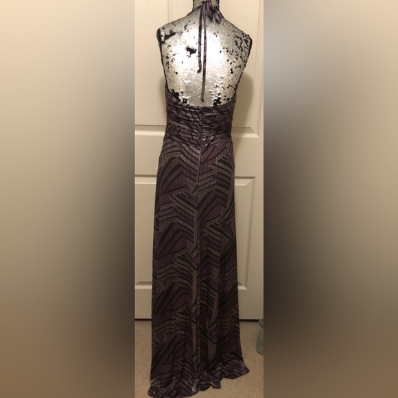 Frank Lyman Gown Maxi Halter Abstract Print in Black - Silver-Purple/Mauve - Picture 3 of 11